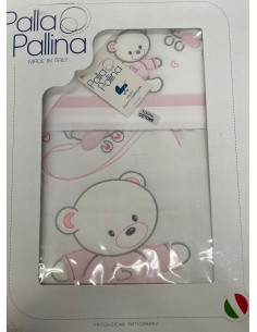 Completo piumone carrozzina Aviatore Rosa con orsetto | 100% cotone Made in Italy | Shopincasa