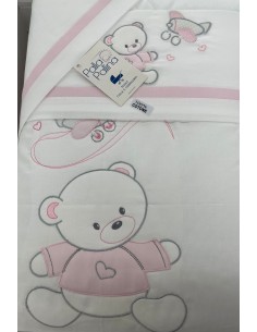 Completo piumone carrozzina Aviatore Rosa con orsetto | 100% cotone Made in Italy | Shopincasa 2