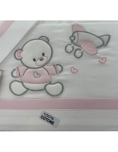Completo piumone carrozzina Aviatore Rosa con orsetto | 100% cotone Made in Italy | Shopincasa