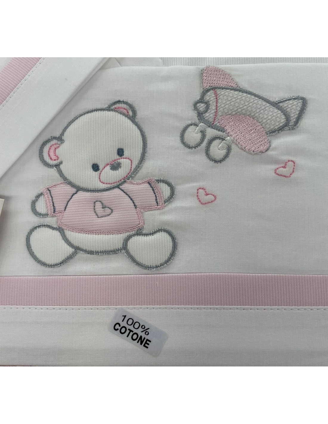 Completo piumone carrozzina Aviatore Rosa con orsetto | 100% cotone Made in Italy | Shopincasa