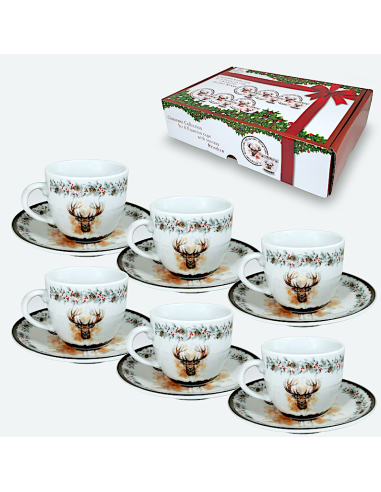SET 6 TAZZE CAFFE CON PIATTO DEC.RENNA