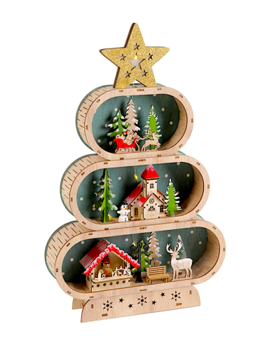 OGGETTISTICA NATALE: vendita online Decorazione albero di Natale 26x6x42cm in legno con paesaggio e luce - La magia di Natale...