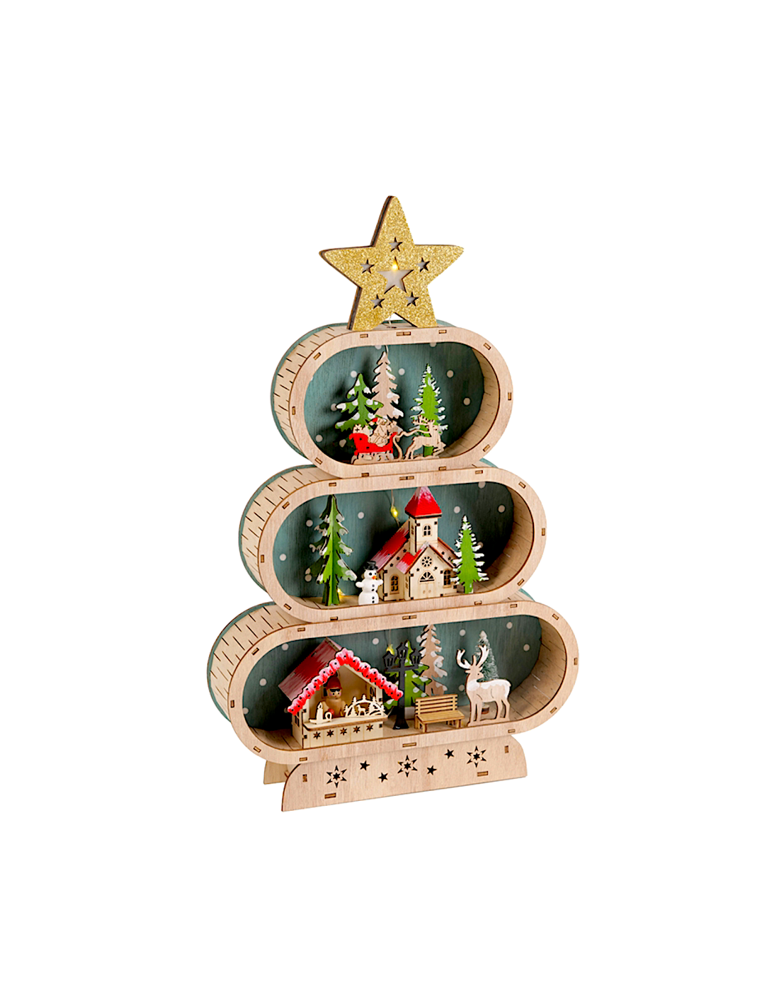 OGGETTISTICA NATALE: vendita online Decorazione albero di Natale 26x6x42cm in legno con paesaggio e luce - La magia di Natale...