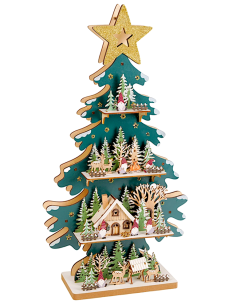 OGGETTISTICA NATALE: vendita online Decorazione albero di Natale 28x11x54cm in legno con paesaggio e luce - La magia di Natal...