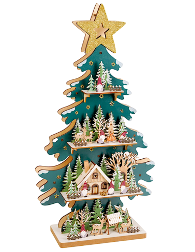 OGGETTISTICA NATALE: vendita online Decorazione albero di Natale 28x11x54cm in legno con paesaggio e luce - La magia di Natal...