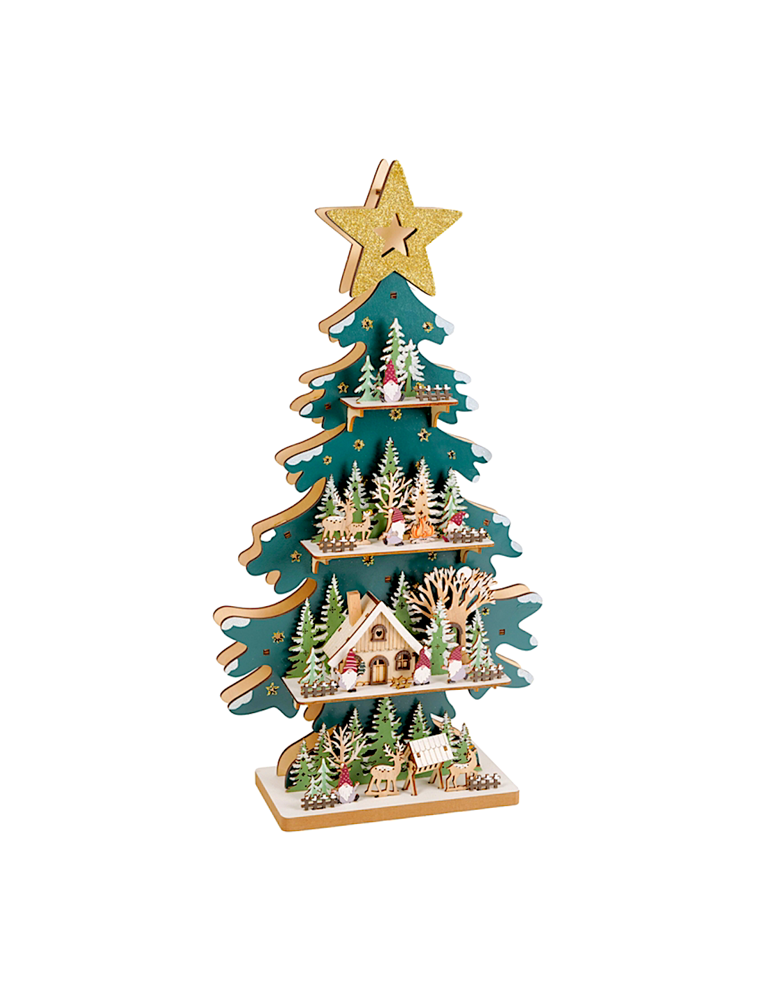 OGGETTISTICA NATALE: vendita online Decorazione albero di Natale 28x11x54cm in legno con paesaggio e luce - La magia di Natal...