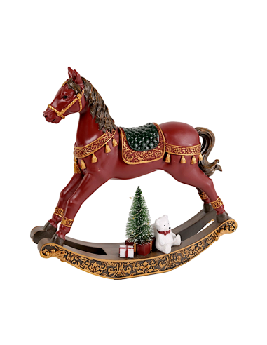 OGGETTISTICA NATALE: vendita online Decorazione cavallo a dondolo di Natale 29x7x29cm burgundy in resina con luce - La magia ...