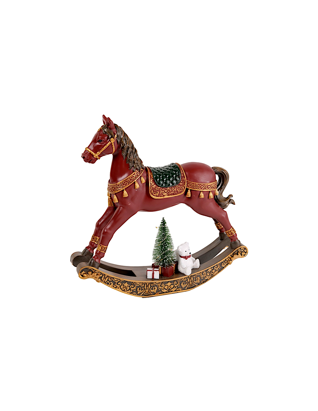 OGGETTISTICA NATALE: vendita online Decorazione cavallo a dondolo di Natale 29x7x29cm burgundy in resina con luce - La magia ...
