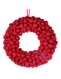 CORONA GLITTER BACCHE ROSSE D33X6CM PVC