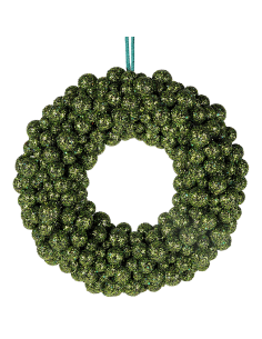 CORONA GLITTER BACCHE VERDE D20X5CM PVC