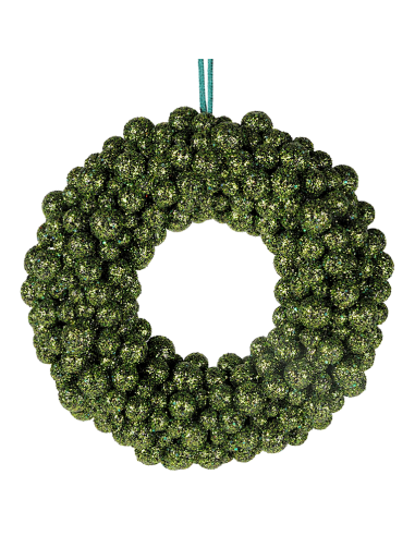 CORONA GLITTER BACCHE VERDE D33X6CM PVC