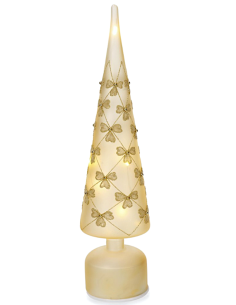 PINO ROTANTE VETRO FLOCK CHAMPAGNE H41CM CON LED