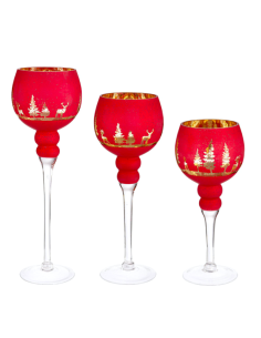 SET 3 PORTACANDELA 1P WOODLAND CALICE ROSSO