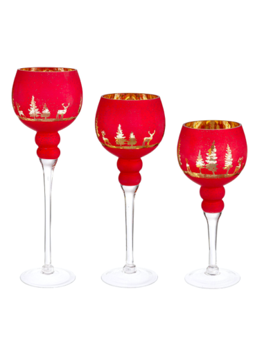 SET 3 PORTACANDELA 1P WOODLAND CALICE ROSSO