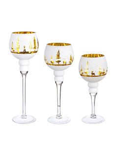 SET 3 PORTACANDELA 1P WOODLAND CALICE BIANCO