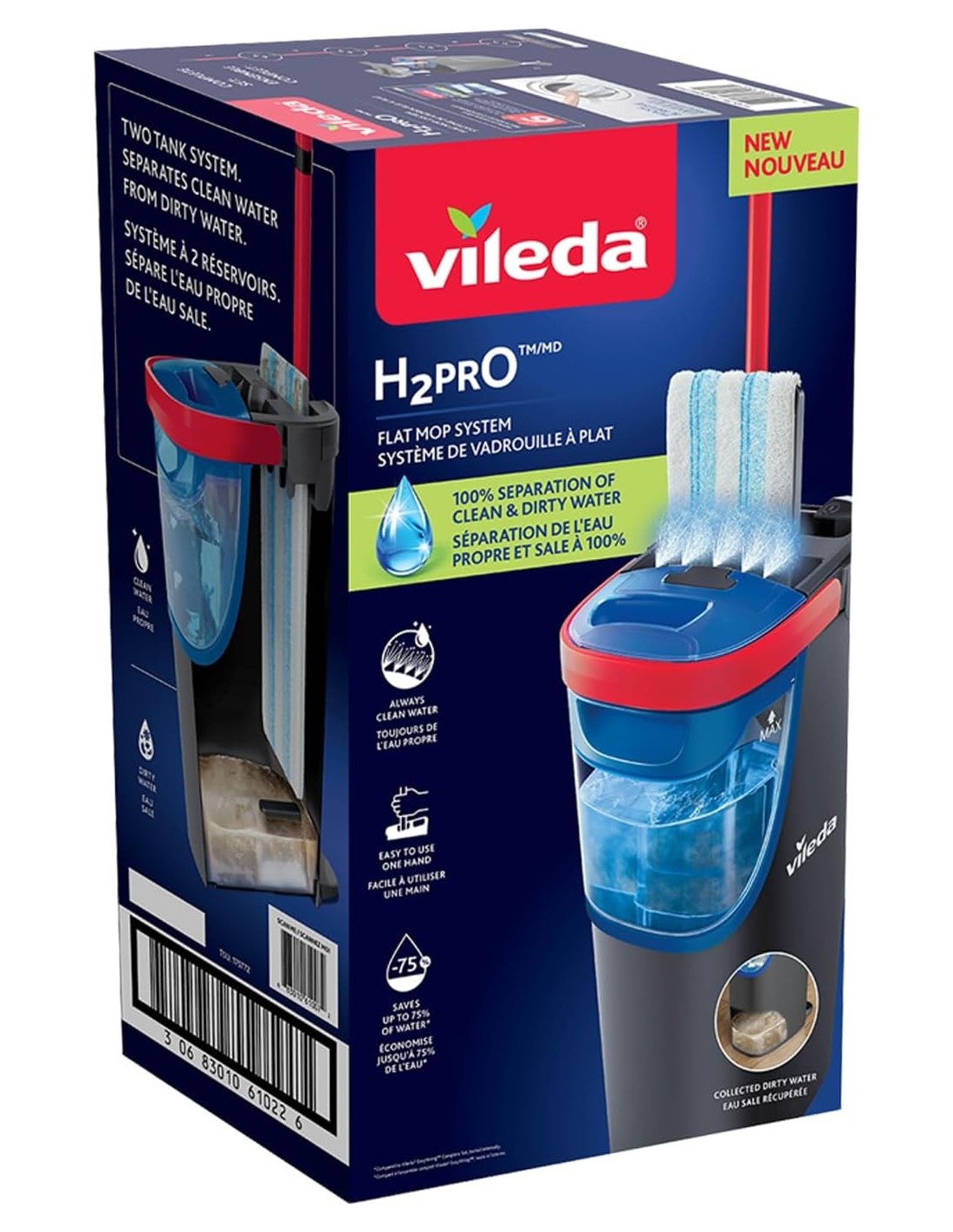 SCOPE E SPAZZOLONI: vendita online Vileda H2Pro Flat Mop System Complete – Sistema Lavapavimenti a Piastra Piatta in offerta