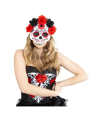 MASCHERA S3224 KATRINA CON FIORI ROSSI/NERI