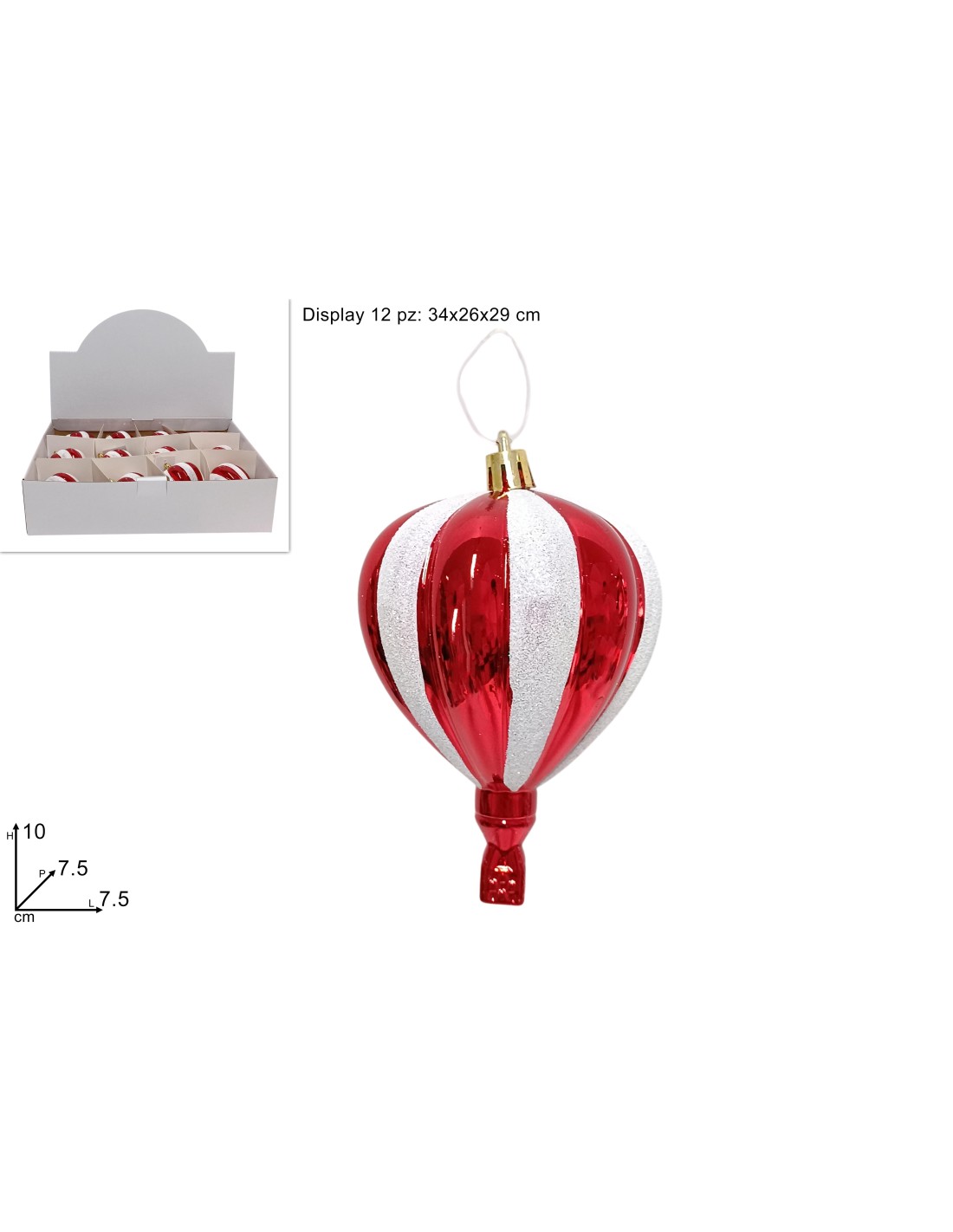 MONGOLFIERA 10CM ROSSO GLITTER BIANCO