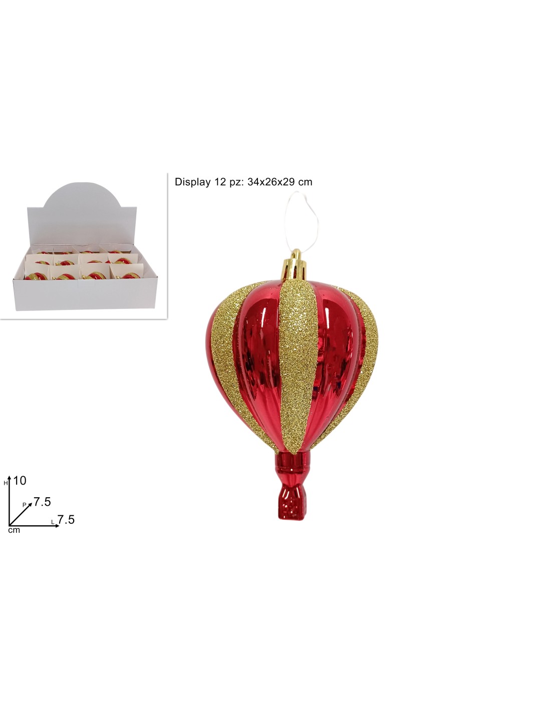 MONGOLFIERA 10CM ROSSO GLITTER ORO