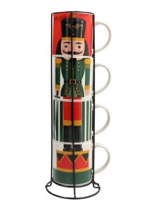 NATALE TOY SOLDIER SET 4 MUG 370CC CON SUPPORTO METALLO