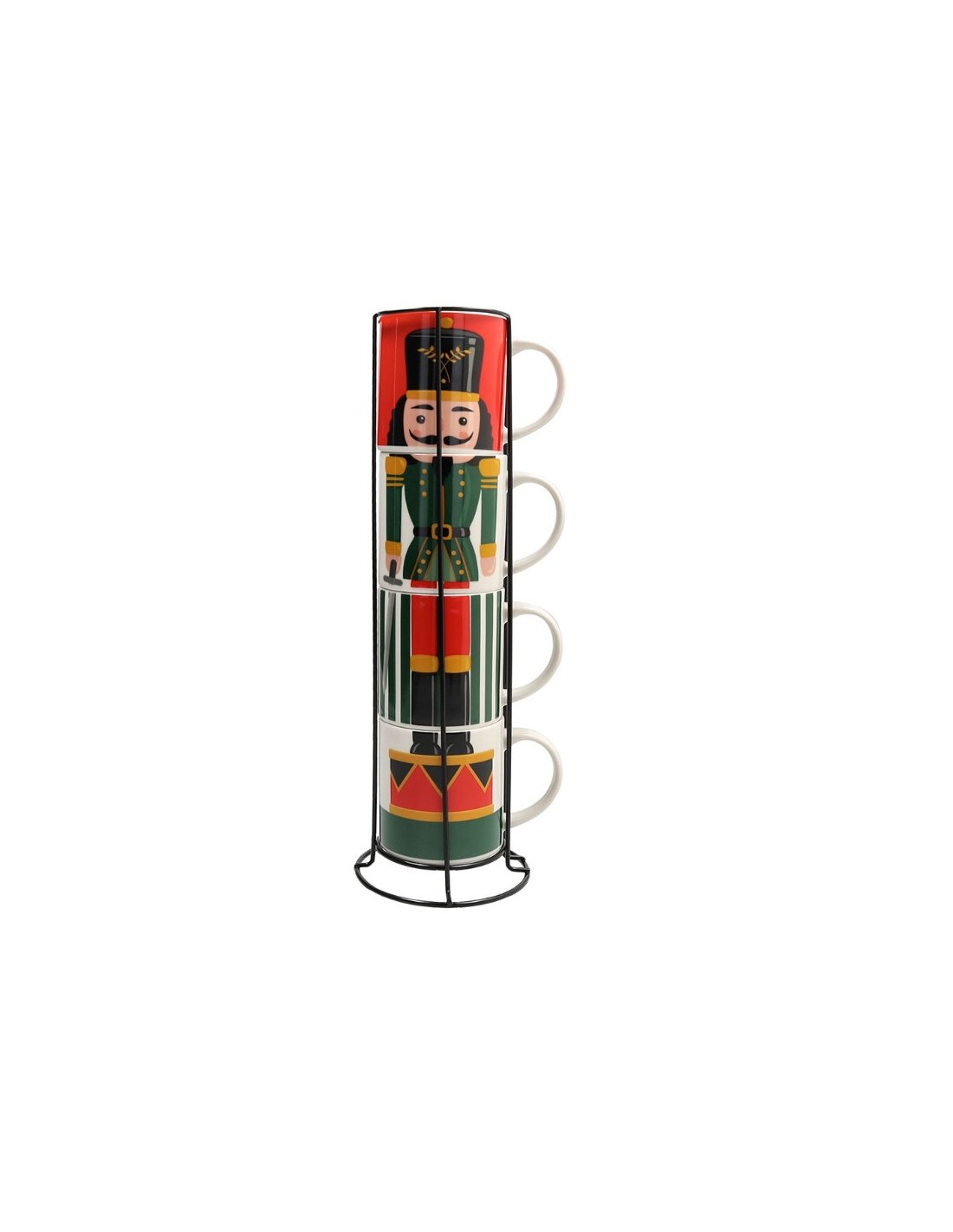 NATALE TOY SOLDIER SET 4 MUG 370CC CON SUPPORTO METALLO
