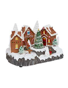VILLAGGIO PAN DI ZENZERO RESINA 31X23X18CM LUCI MUSICA E MOVIMENTO