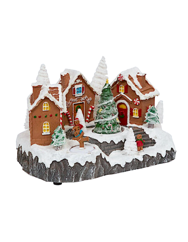VILLAGGIO PAN DI ZENZERO RESINA 31X23X18CM LUCI MUSICA E MOVIMENTO