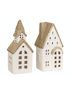 DECORAZIONE CASETTA CERAMICA 8X6X17CM CON LUCE LED