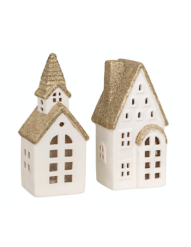 DECORAZIONE CASETTA CERAMICA 8X6X17CM CON LUCE LED