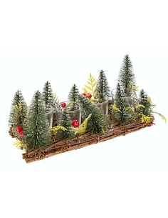 PORTACANDELA VETRO 4P DECORAZIONE ALBERI 16X12X30CM