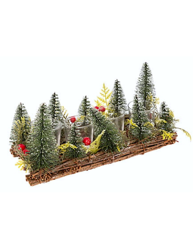 PORTACANDELA VETRO 4P DECORAZIONE ALBERI 16X12X30CM