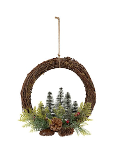 DIETROPORTA CORONA ABETI CON PIGNA D30CM PVC