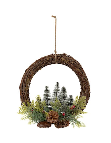 DIETROPORTA CORONA ABETI CON PIGNA D30CM PVC