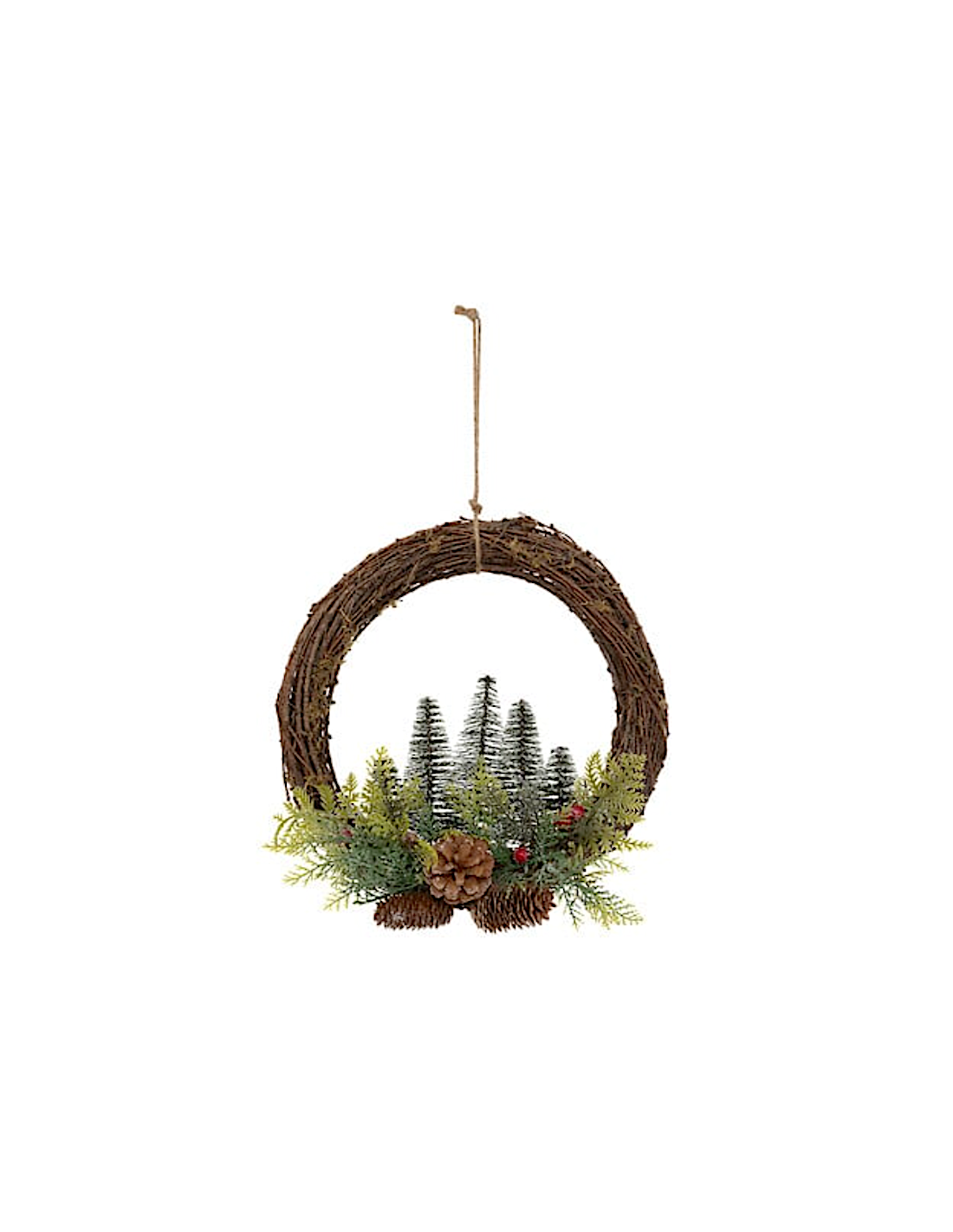 DIETROPORTA CORONA ABETI CON PIGNA D30CM PVC