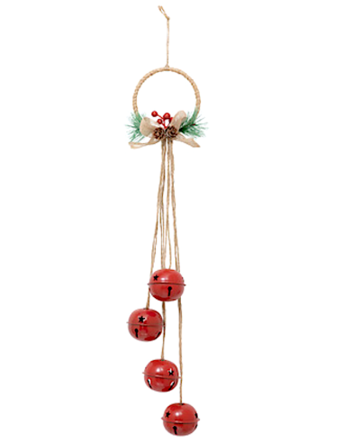 DECORAZIONE PENDENTE CAMPANELLINI METALLO 55CM ROSSO
