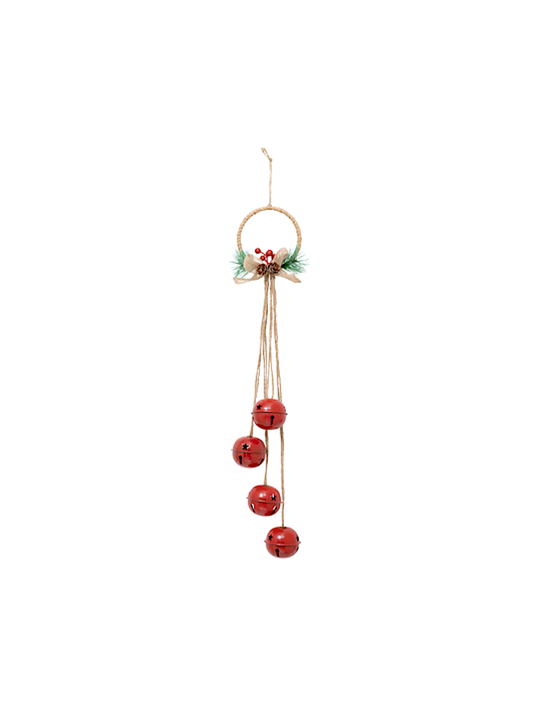 DECORAZIONE PENDENTE CAMPANELLINI METALLO 55CM ROSSO