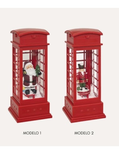 OGGETTISTICA NATALE: vendita online Cabina Telefonica di Natale con LED e Movimento, Figura Decorativa in Poliresina, Babbo N...
