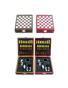 SET SOMMELIER 4PZ COFANETTO SCACCHIERA ACCIAIO/LEGNO