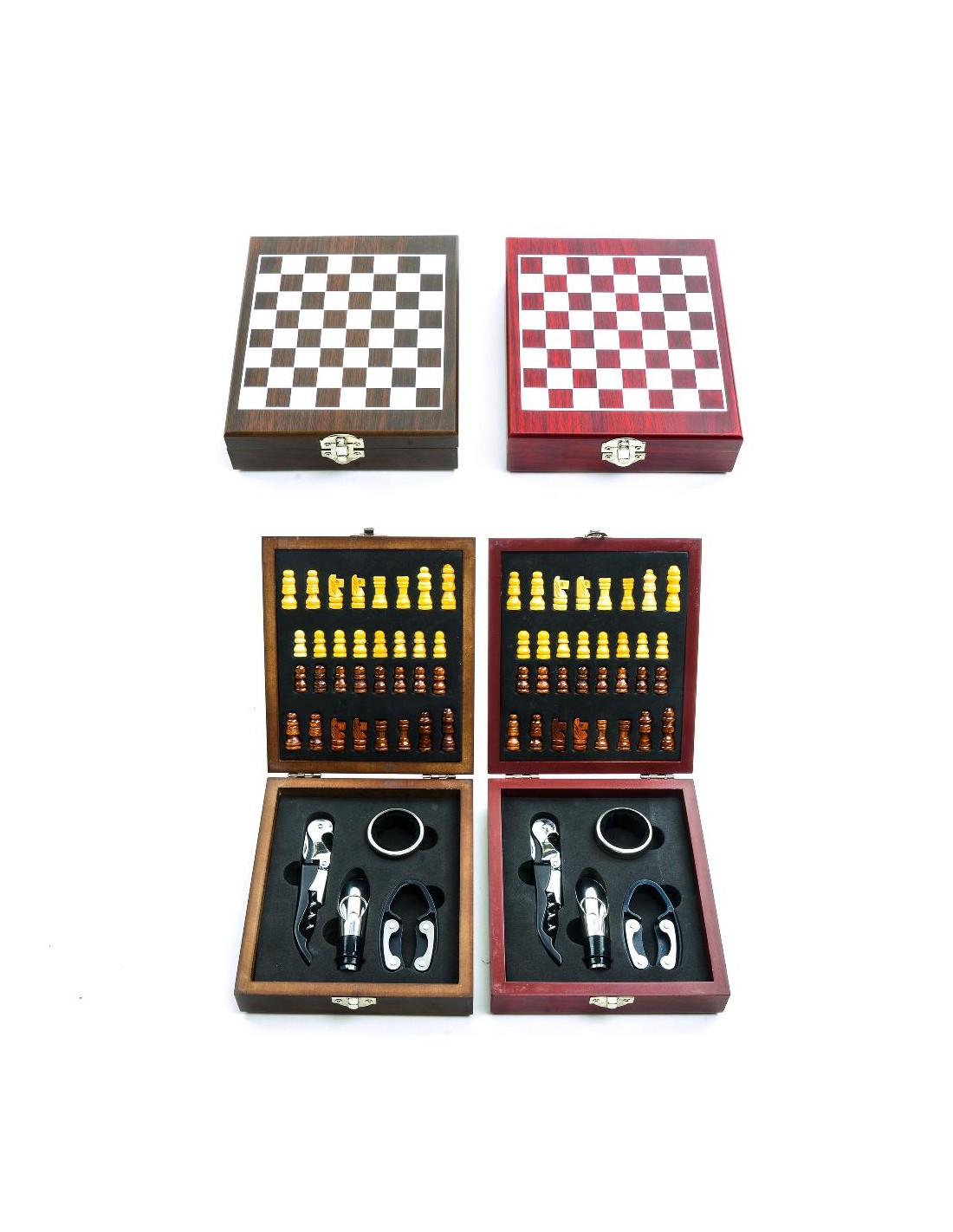 SET SOMMELIER 4PZ COFANETTO SCACCHIERA ACCIAIO/LEGNO