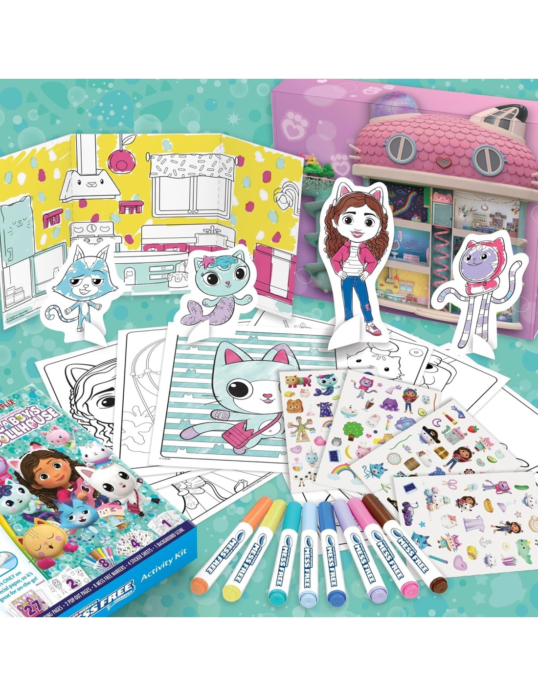 GIOCATTOLO PUBBLICIZZATO: vendita online ACTIVITY SET GABBY’S DOLLHOUSE 40+ PEZZI, PENNARELLI SENZA MACCHIA, ADESIVI E PERSON...