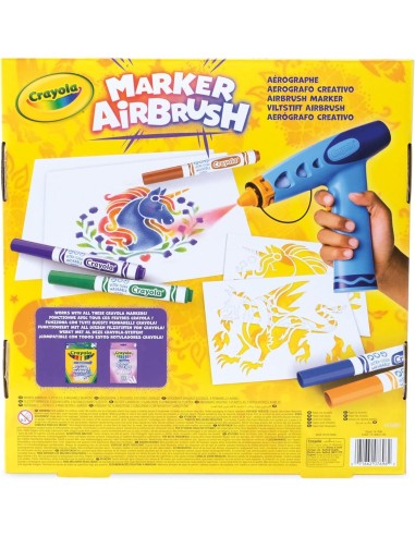 PRESCOLARI: vendita online CRAYOLA Marker Airbrush – Aerografo Creativo per Bambini con 8 Pennarelli Lavabili e 5 Stencil – G...