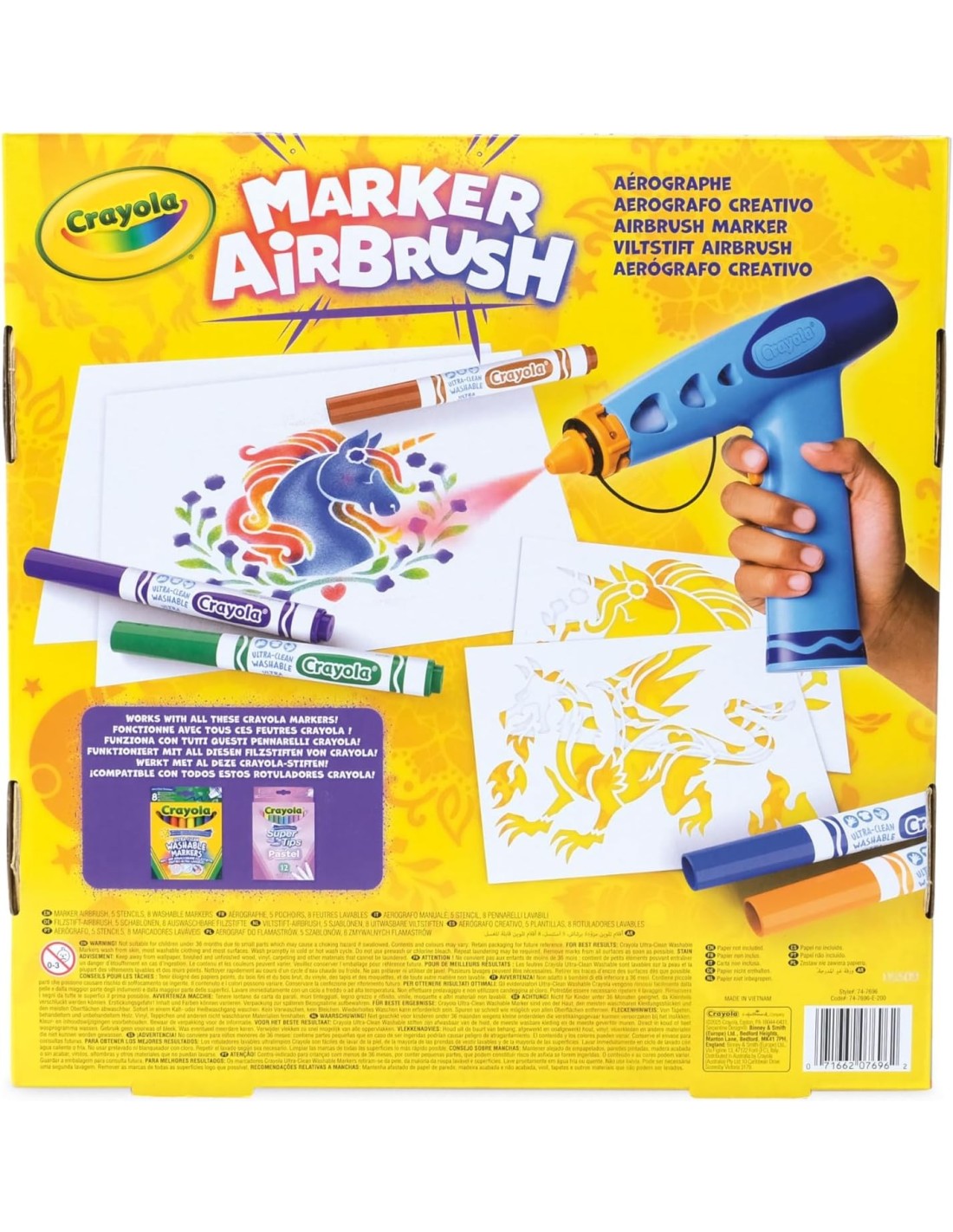 PRESCOLARI: vendita online CRAYOLA Marker Airbrush – Aerografo Creativo per Bambini con 8 Pennarelli Lavabili e 5 Stencil – G...