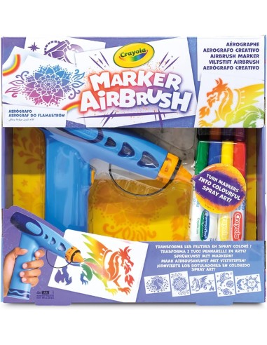 PRESCOLARI: vendita online CRAYOLA Marker Airbrush – Aerografo Creativo per Bambini con 8 Pennarelli Lavabili e 5 Stencil – G...