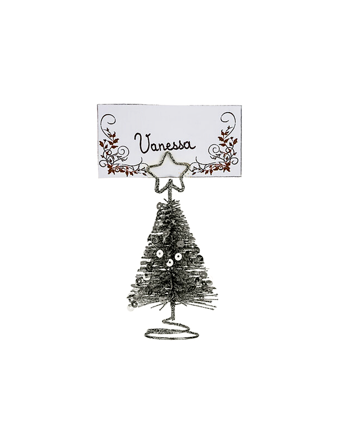 OGGETTISTICA NATALE: vendita online Decorazione segnaposto albero di Natale D5xH10cm in metallo argento con paillettes - La m...