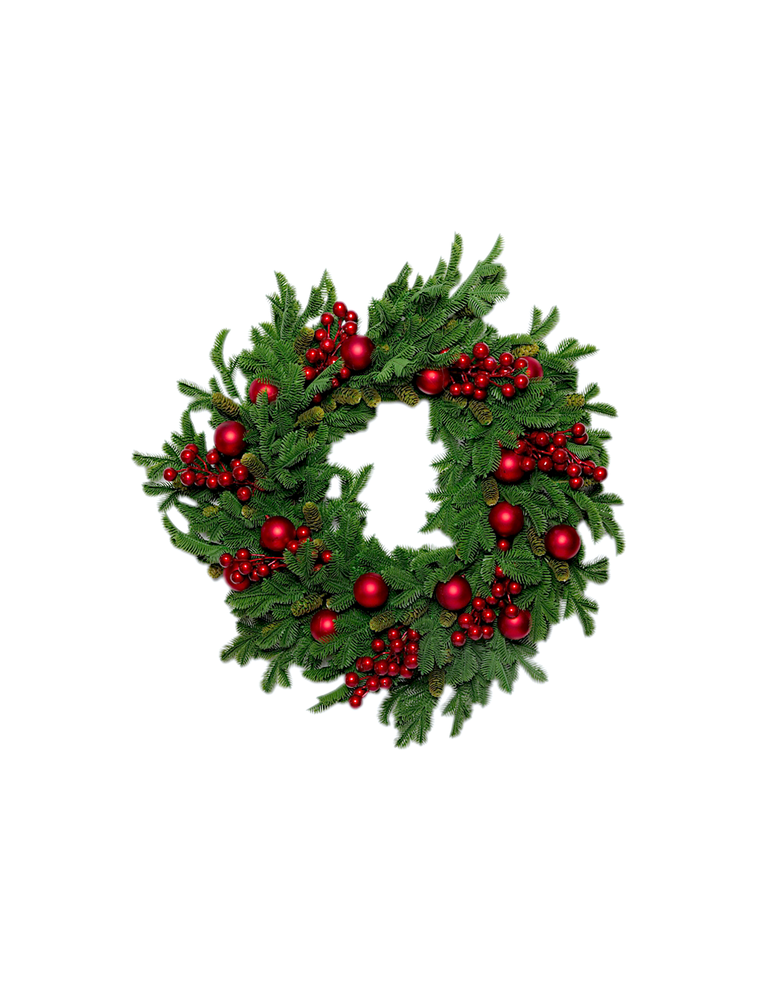 BOE E GHIRLANDE: vendita online Decorazione corona di Natale Ø60cm con pino, bacche e sfere in PVC - La magia di Natale a cas...