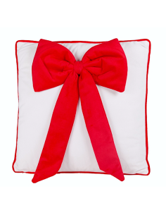 CUSCINO DECORO FIOCCO ROSSO 45X45CM POLIESTERE