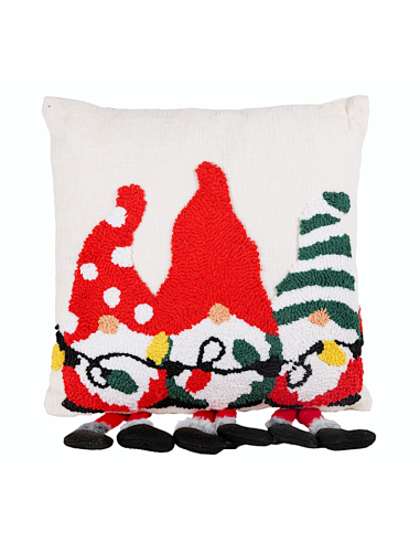 TESSILE: vendita online Decorazione cuscino di Natale 40x40cm con gnomi in poliestere - La magia di Natale a casa tua in offerta