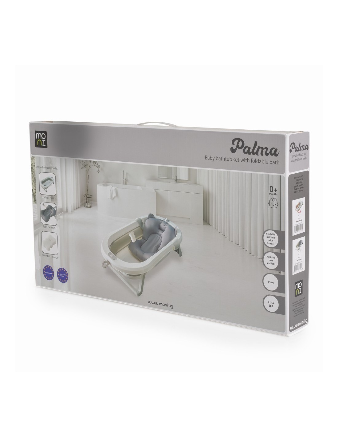 Moni Set Vasca da Bagno Pieghevole Palma Grey | 3 Pezzi Sicuro e Salvaspazio | Shopincasa.it