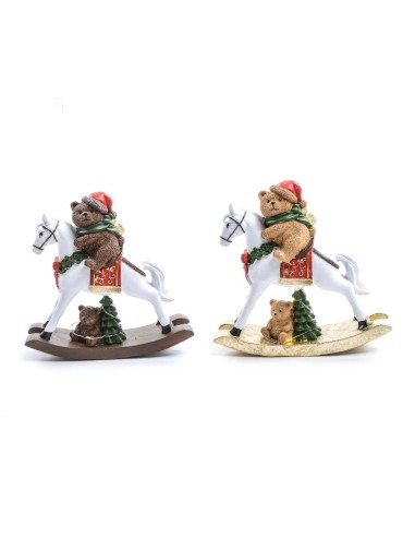 ORSO SU CAVALLO A DONDOLO 19X6X18,5CM POLIRESINA CON LUCI ASSORTITO