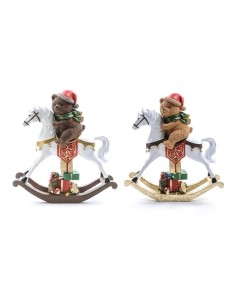 ORSO SU CAVALLO A DONDOLO 32X12X35,5CM POLIRESINA CON LUCI ASSORTITO